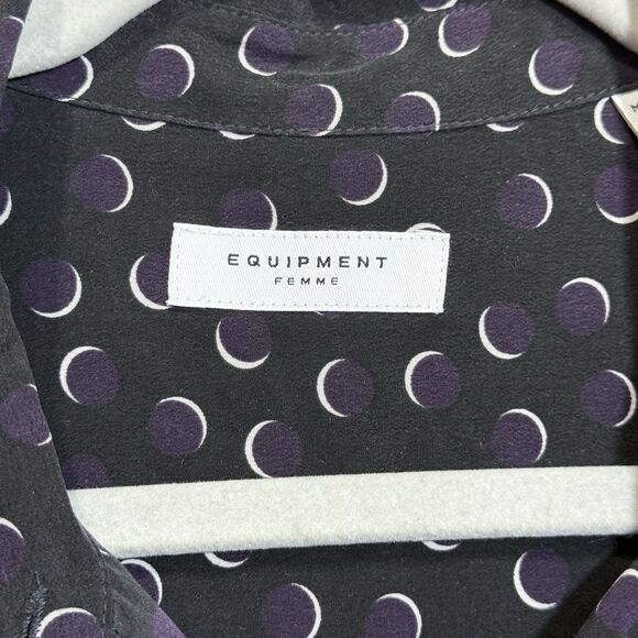 Equipment Femme Black Moon Pattern Long Sleeve Button Up Blouse Top Women's M - Picture 3 of 8